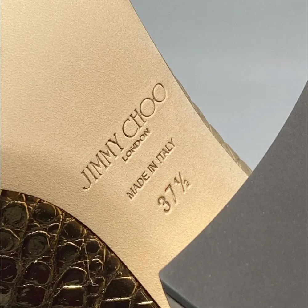 Jimmy Choo Jassidy Croc-Embossed Metallic Leather Sandals size 37.5